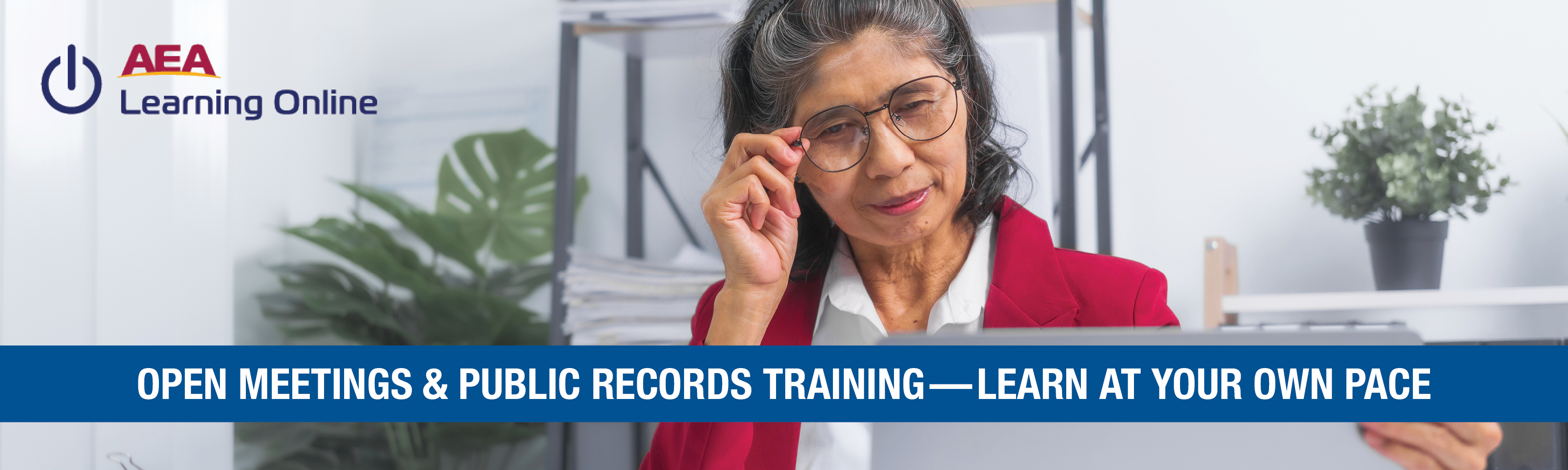 Learn at your own pace with AEA Learning Online! Image: Woman learning through online courses.