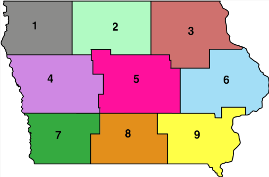 Color coded map of Iowa Director Districts