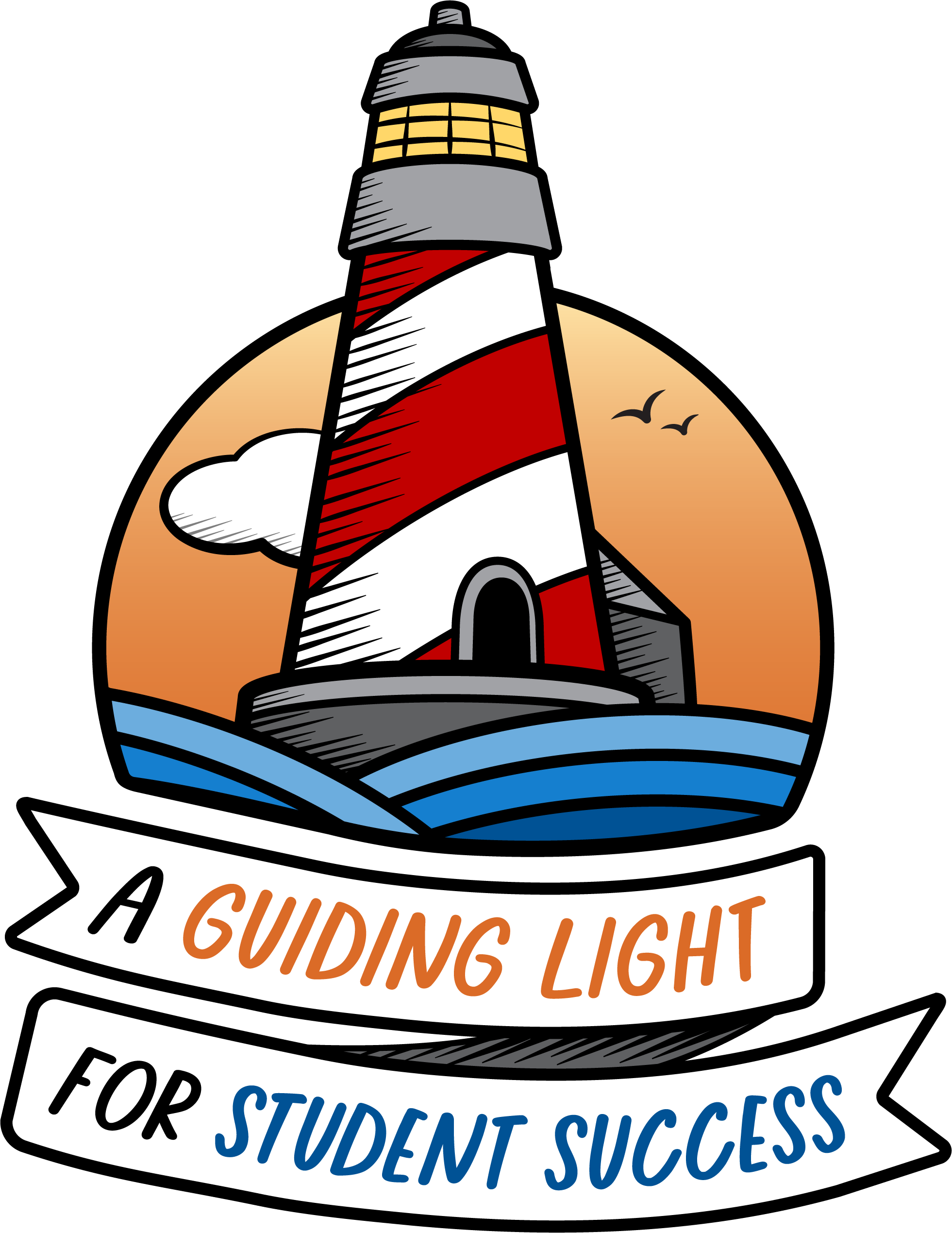 Image: SBRM graphic featuring a lighthouse, waves, and a banner reading: 