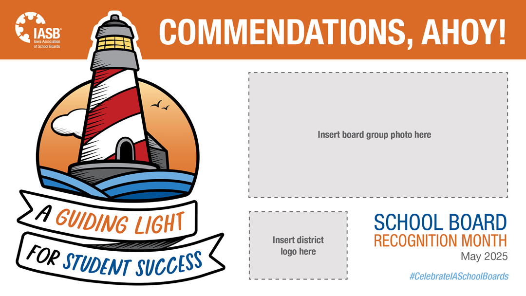Example of customizable social media post featuring spaces for a district's logo and group photo of board members.