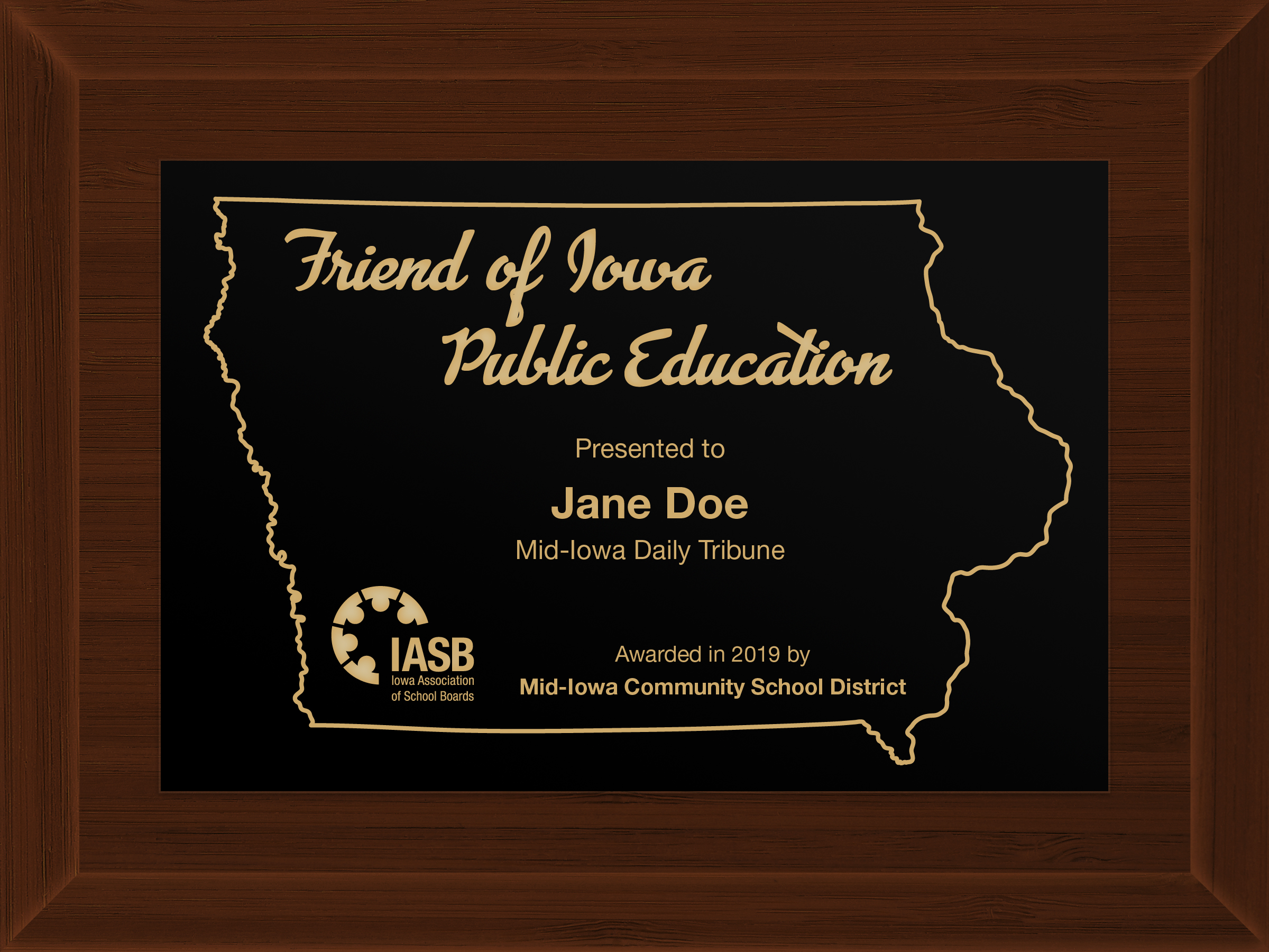 Friend of Iowa Public Education plaque